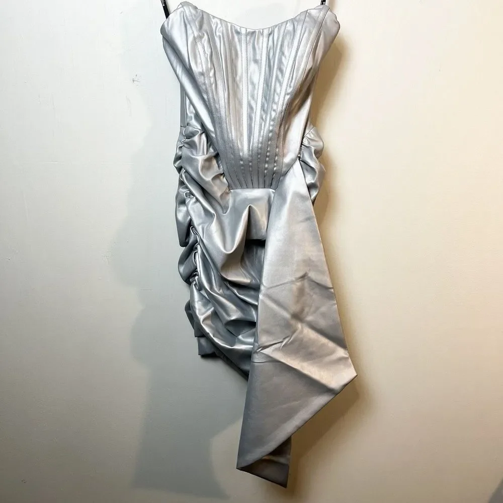 Lavish Alice Silver Metallic Vegan Leather Corset Mini Dress New Sz 0 - Picture 4 of 16